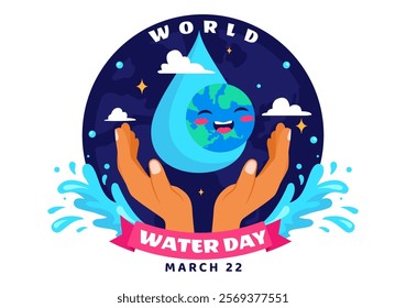 World Water Day Vector Illustration  Featuring Waterdrops, Taps, and Messages to Save Earth and Promote Freshwater Management in a Background