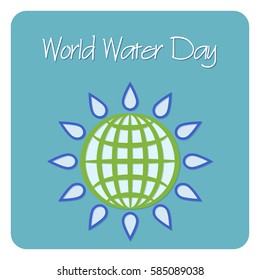 World Water Day vector illustration. Water droplets are located around the globe. Flat style design. You can insert your own text. Usable for design greeting card, banner, invitation, poster.
