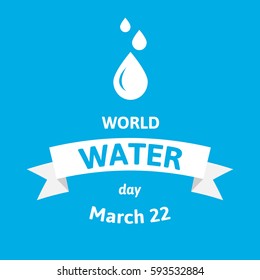 World Water Day. Vector illustration greeting card with drops. Flat style design on blue