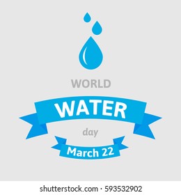 World Water Day. Vector illustration greeting card with drops. Flat style design on gray