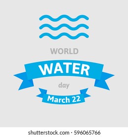 World Water Day. Vector illustration greeting card with waves. Flat style design on gray