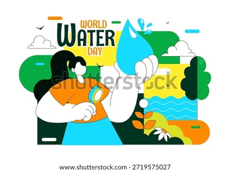 World Water Day Vector Illustration Featuring Waterdrops, Taps, Plus Messages Encouraging Earth Protection And Freshwater Management Background