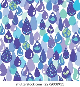 World Water Day with waterdrops. Save the water, save life. Background seamless pattern