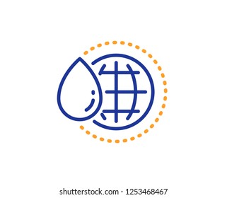 World water line icon. Clean aqua drop sign. Liquid symbol. Colorful outline concept. Blue and orange thin line color World water icon. Vector