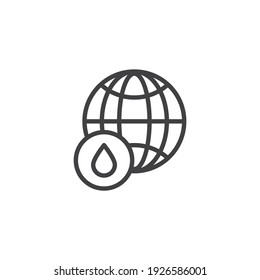 World water line icon. linear style sign for mobile concept and web design. Earth globe and water droplet outline vector icon. Symbol, logo illustration. Vector graphics