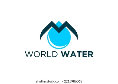 World water logo design water drop drip icon symbol initial M letter 
