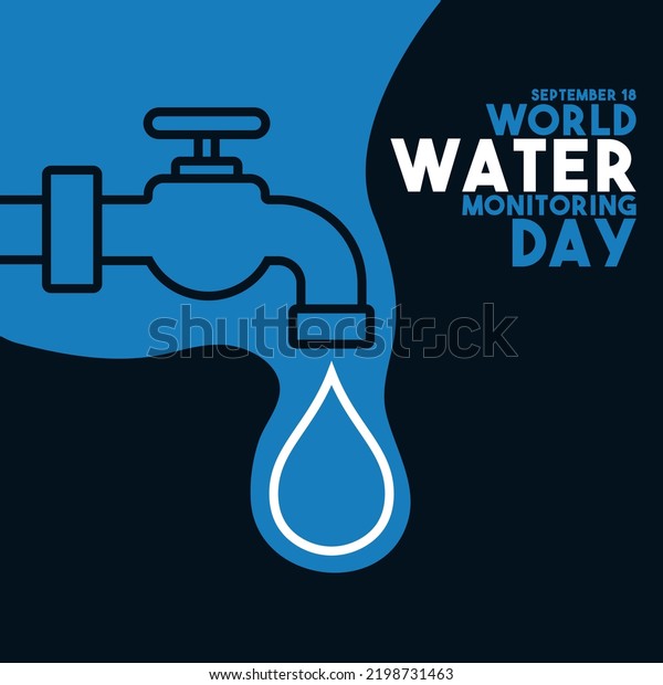 World water monitoring day. Line icon of\
faucet and water drop on abstract background. September 18. Flat\
design vector\
illustration.