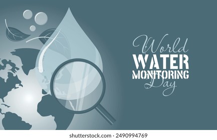 World Water Monitoring Day poster with illustration of observing water in nature