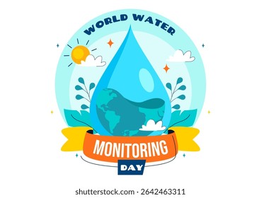 World Water Monitoring Day Vector Illustration with Droplets and Planet Earth for Awareness and Protection of Water Resources in a Background