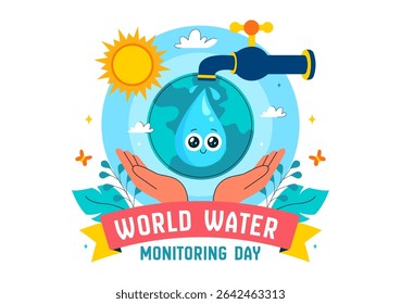 World Water Monitoring Day Vector Illustration with Droplets and Planet Earth for Awareness and Protection of Water Resources in a Background