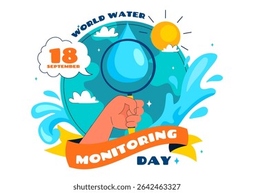 World Water Monitoring Day Vector Illustration with Droplets and Planet Earth for Awareness and Protection of Water Resources in a Background