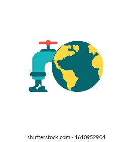 World and water tap design, Climate change global warning environment nature pollution green and extreme danger theme Vector illustration