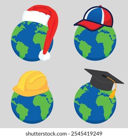 World Wearing Different Hats. Earth and Hats