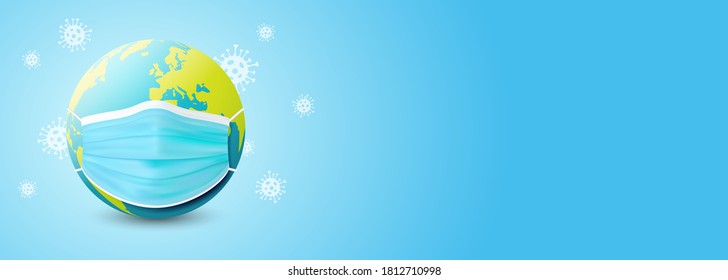 World wearing face mask for corona virus protection banner background vector illustration