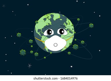 World wearing a white medical mask. Save the world.