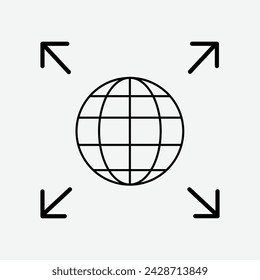 world web icon and four arrow maximize icon www earth globe expand icons resize zoom scale icon . website icon for contact icons. Vector illustration. Eps file 440.