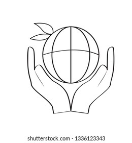 World web icon resting in hands outline. Vector illustration design