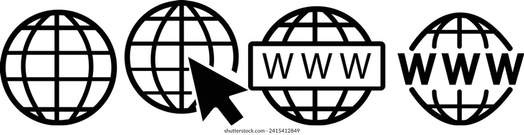 world web icon www earth globe icon set . Go to web symbol vector, Website pictogram. Internet symbol, Globes Icons and Symbol, Click to go to website or internet line art icon for apps and websites.