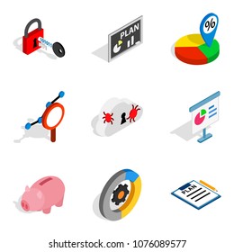 World web icons set. Isometric set of 9 world web vector icons for web isolated on white background
