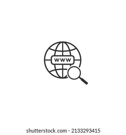 World, website icon flat vector. Internet search with magnifier icon vector