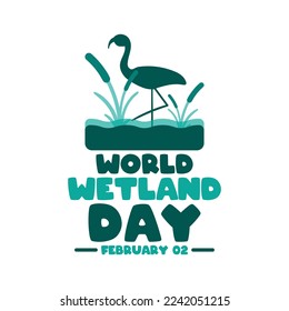 World Wetland Day. Flamingo silhouette in shallow water. February 02. Flat design vector. Poster, banner, card, background. Eps 10.