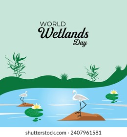 World Wetlands Day. 2 February. Holiday concept. Template for background with banner, poster and card. Vector illustration.