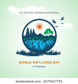 World Wetlands Day. 2nd February. Creative Social Media Awareness Post Vector layered