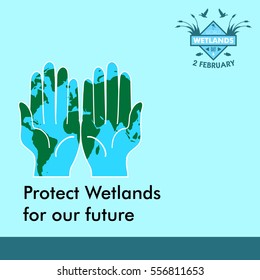 World wetlands day cartoon design illustration, campaign asset for use on social media