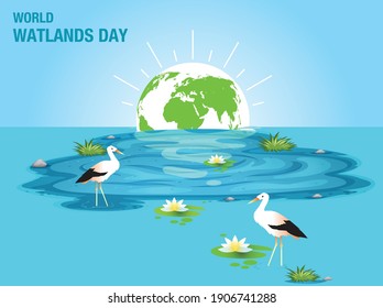 World Wetlands Day concept. The date of the event is 2 February. Vector illustration.