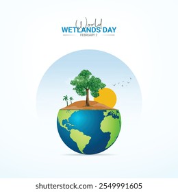 World Wetlands Day creative design for social media post. 3D illustrations.