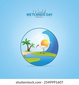 World Wetlands Day creative design for social media post. 3D illustrations.