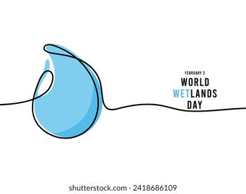 World Wetlands Day. February 2. White background. Flat design vector. Single line. Eps 10.