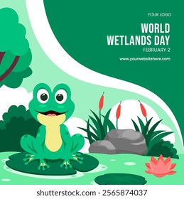 World Wetlands Day with Flat Cartoon Hand-Drawn Background Illustration