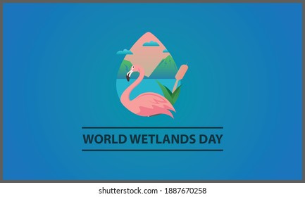 ilustración vectorial plana del día mundial de los humedales, con flamencos y pasto