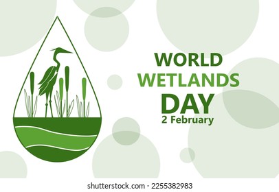 World Wetlands Day hoster poster with abstract drop with heron bird inside it