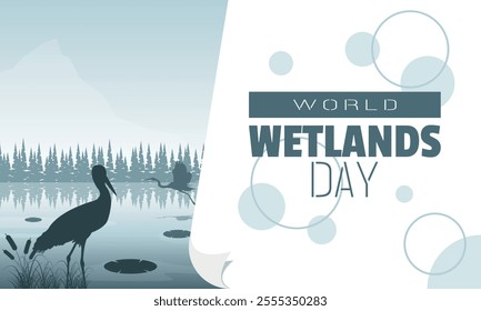 World Wetlands Day poster with silhouette of a wetland ecosystem