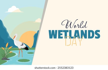 World Wetlands Day poster with stork in the swamp