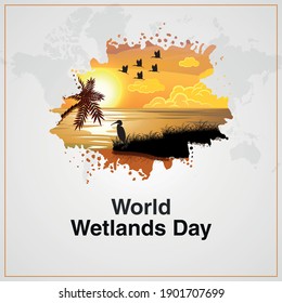 World Wetlands Day. This Is Sunset Vector Illustration