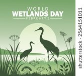 World Wetlands Day vector creative design. International wetlands vector illustration. February 2 wetlands day celebration design. Wetlands nature conservation poster. Green-themed wetland design.