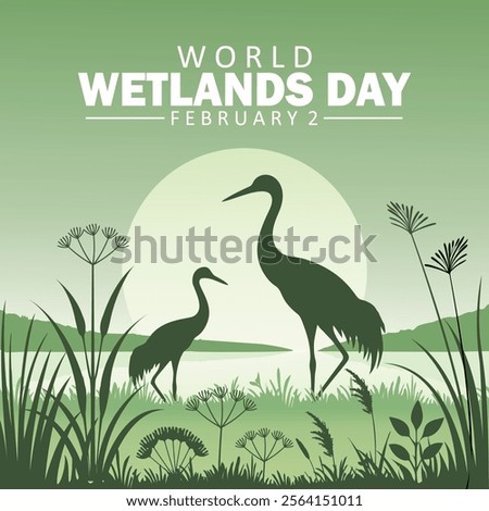 World Wetlands Day vector creative design. International wetlands vector illustration. February 2 wetlands day celebration design. Wetlands nature conservation poster. Green-themed wetland design.