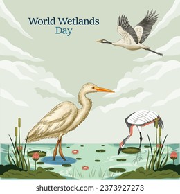 World Wetlands Day. Vector template for banner, card, poster, background.