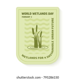 World Wetlands Day. Wave and reed Isolated on light green background.