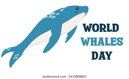 World Whale Day. Blue whales in flat style. Sea animals. Underwater world. Marine sealife. Vector illustration for print, card, logo, poster, banner.