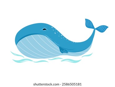 World whale day. Cartoon whale in water. Sea animal, water world. Flat design illustration. World aquatic day. Environmental typography poster.