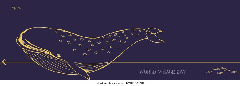World Whale Day is celebrated in different foundations at different times. Banner with a whale.