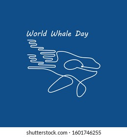 World Whale Day. Continuous line drawing of whale. Hand drawn Vector illustration. Poster, greeting card with ocean animal in sea waves.
