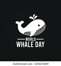 World Whale Day. The third Sunday in February. White whale icon on black background. Poster, banner, card, background. Eps 10.