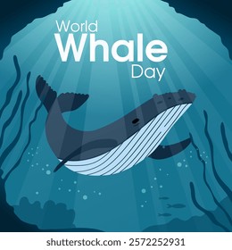 World whale day vector greeting card template.
