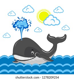 World whale and Dolphin day. Black whale swims in the sea.