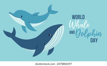 World Whale and Dolphin Day. Holiday concept. Template for background, banner, card, poster with text inscription.